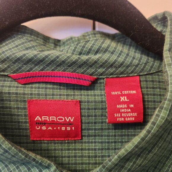 Arrow Men’s Long Sleeve Button-Down Shirt – Green Micro Check – Size XL - Picture 4 of 4